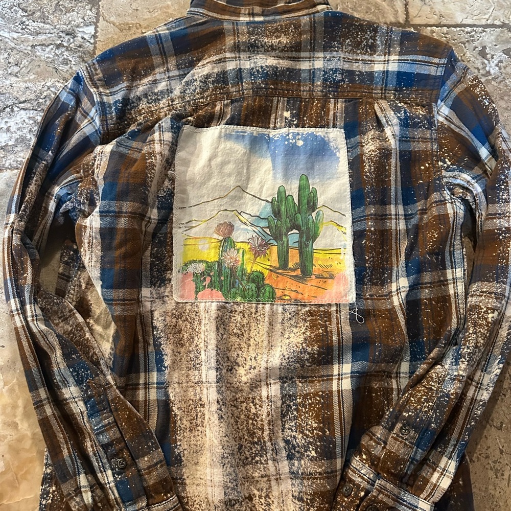 Cactus distressed and bleached flannel
